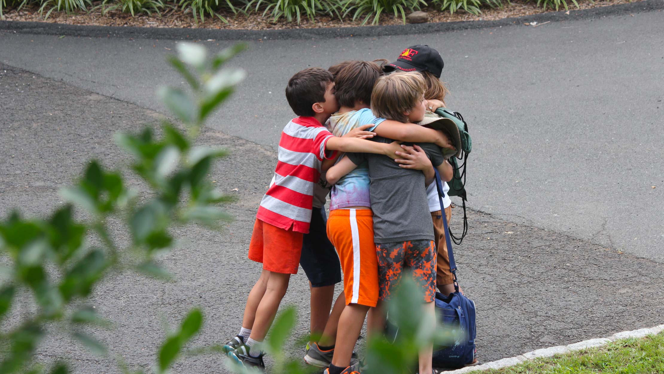 Campers hugging each other